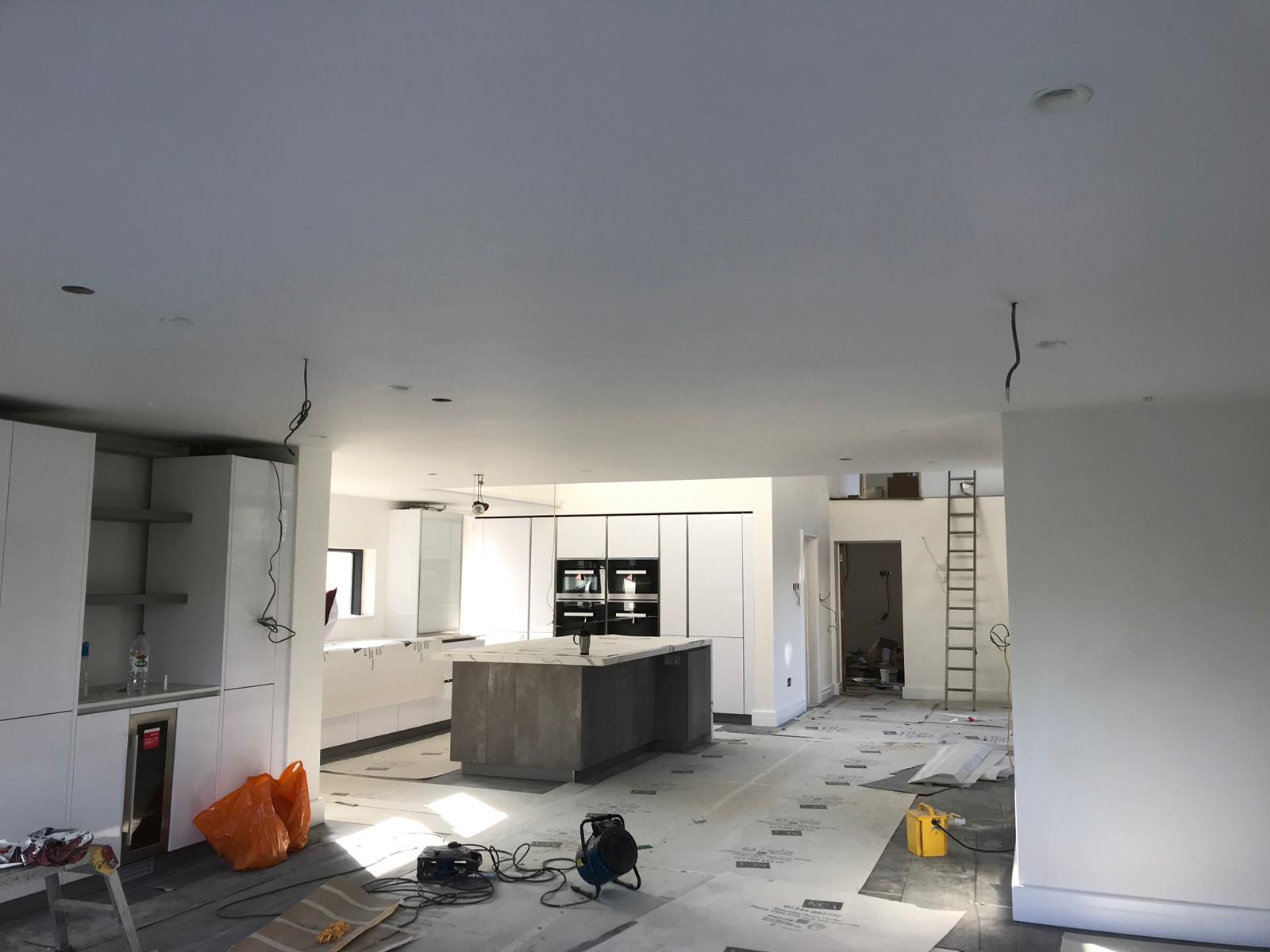 New build kitchen and living area plastered throughout